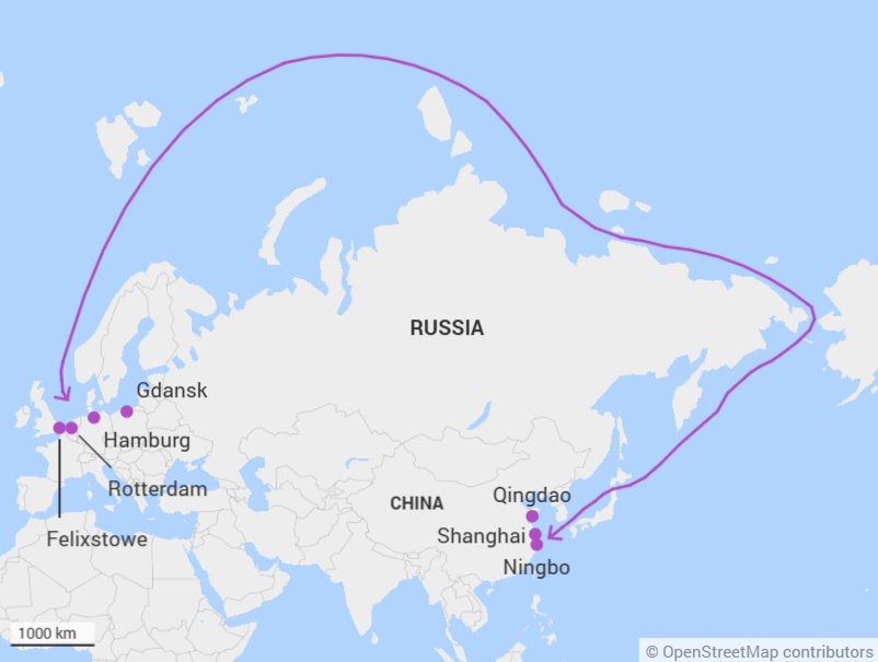 Китай запускает новый транспортный маршрут через Арктику в Европу.
